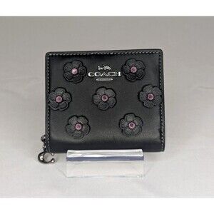 Coach Snap Wallet with Floral Applique - Black,  Pink Rivets, Gunmetal, NWT